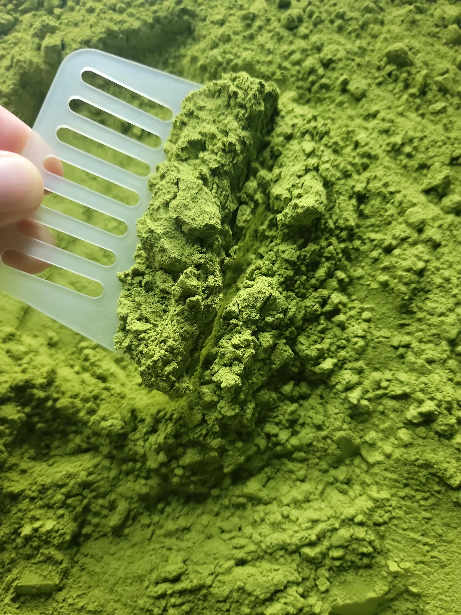 Élénkzöld, finomra őrölt matcha por közelről